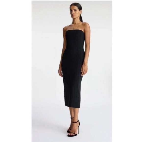 ALC Elizabeth Strapless Midi Dress in Black. - Picture 2 of 10